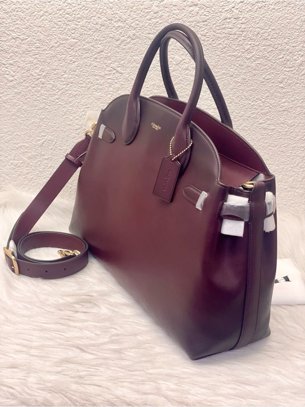 Coach Soft Empire Carryall 40 handbag in Merlot Glovetanned Leather NWT - Picture 5 of 15